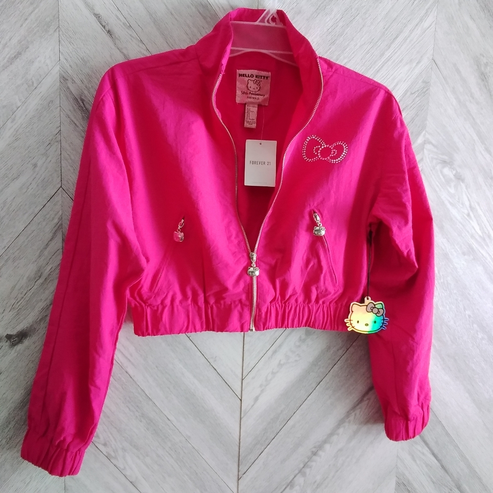 Forever 21 "Hello Kitty" Cropped Windbreaker Jacket Sz: S(4-6) Women's Magenta